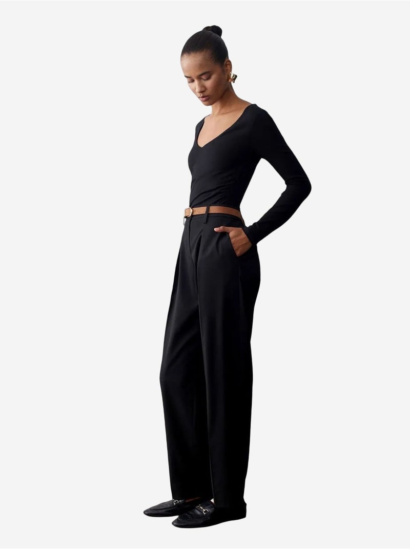 Pantaloni in crêpe a gamba dritta con cintura dilvin Nero - Kiabi
