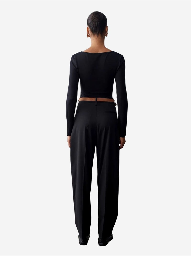 Pantaloni in crêpe a gamba dritta con cintura dilvin Nero - Kiabi
