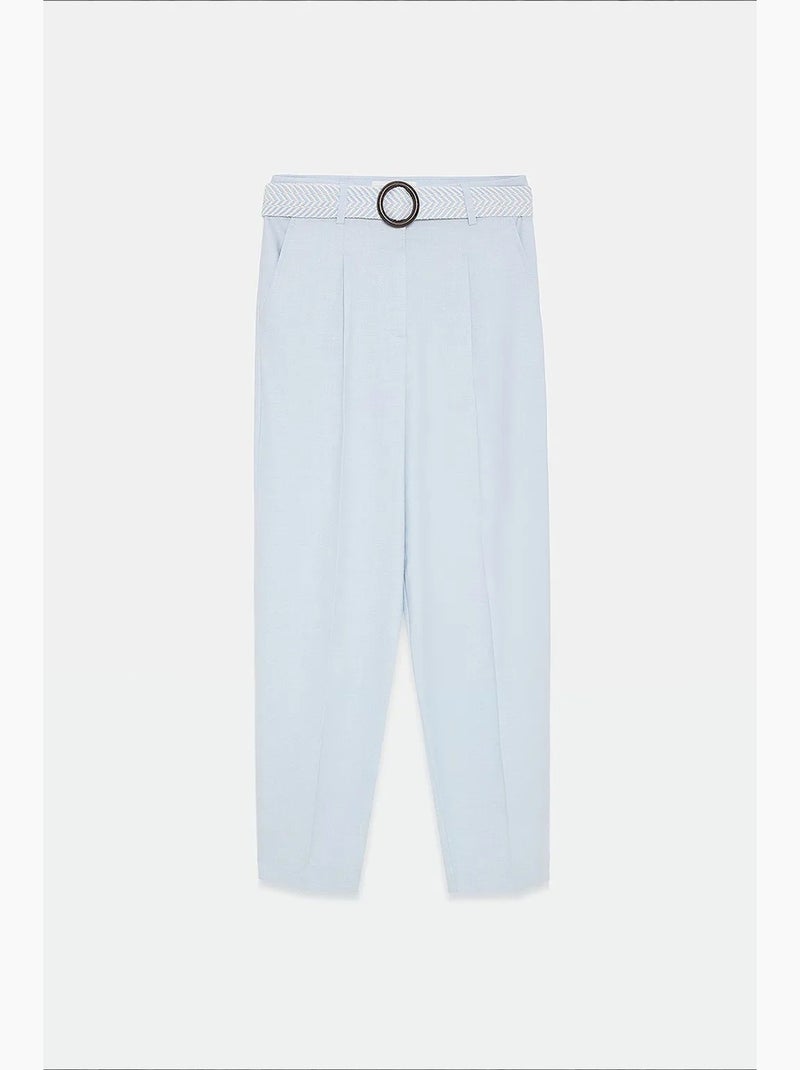 Pantaloni in crêpe a gamba dritta con pieghe dilvin Blu pastello - Kiabi