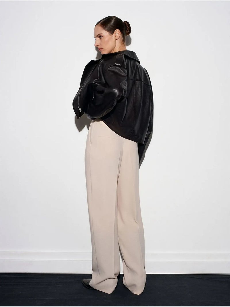 Pantaloni in crêpe a vita alta a gamba ampia Beige - Kiabi