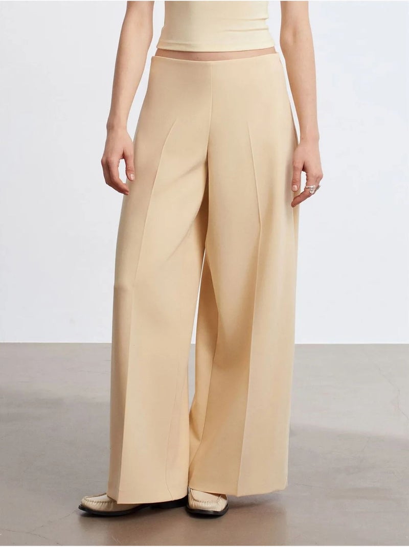 Pantaloni in crêpe a vita alta a gamba ampia Beige - Kiabi