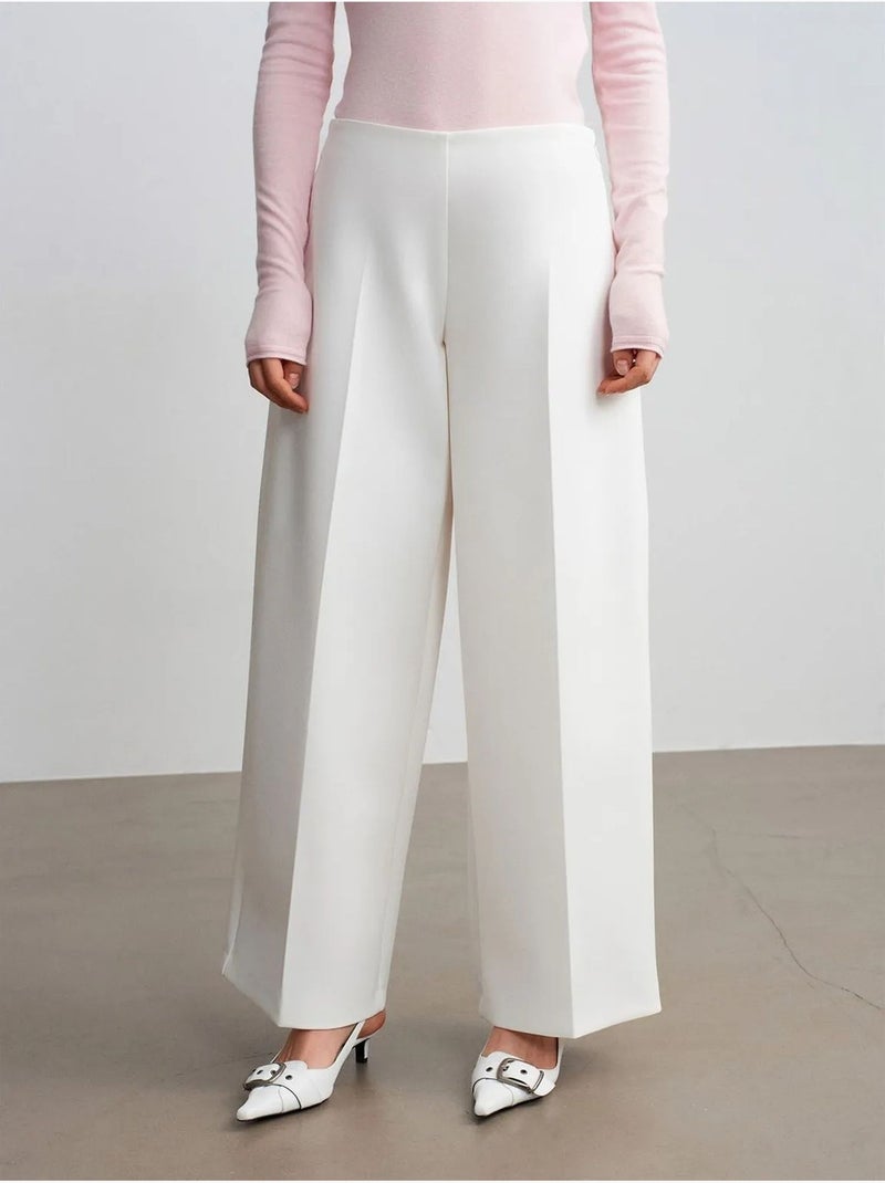 Pantaloni in crêpe a vita alta a gamba ampia Bianco sporco - Kiabi