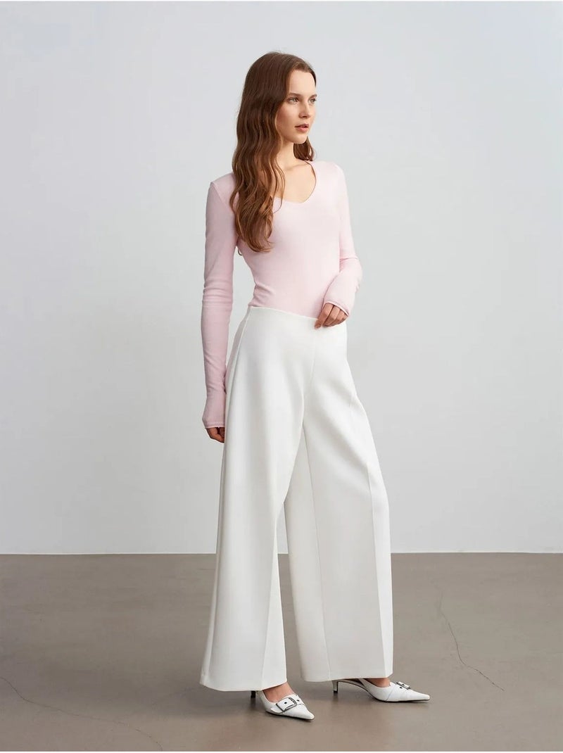 Pantaloni in crêpe a vita alta a gamba ampia Bianco sporco - Kiabi