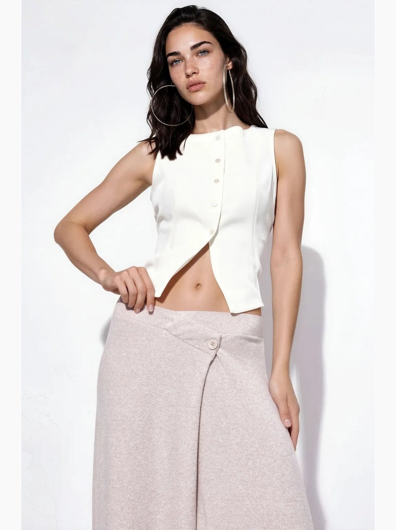 Pantaloni in crêpe a vita alta a gamba ampia busem Beige argilla - Kiabi