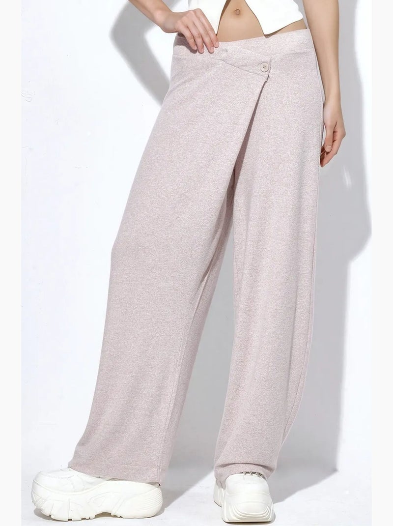 Pantaloni in crêpe a vita alta a gamba ampia busem Beige argilla - Kiabi