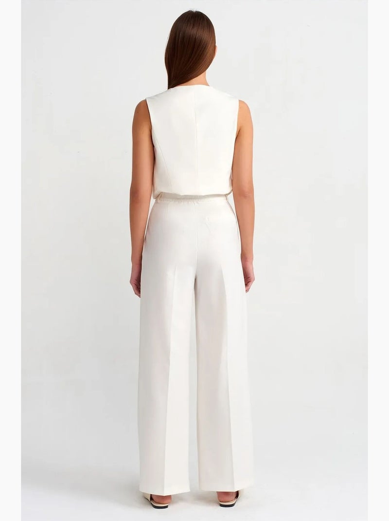 Pantaloni in crêpe a vita alta a gamba ampia con cintura dilvin Bianco sporco - Kiabi