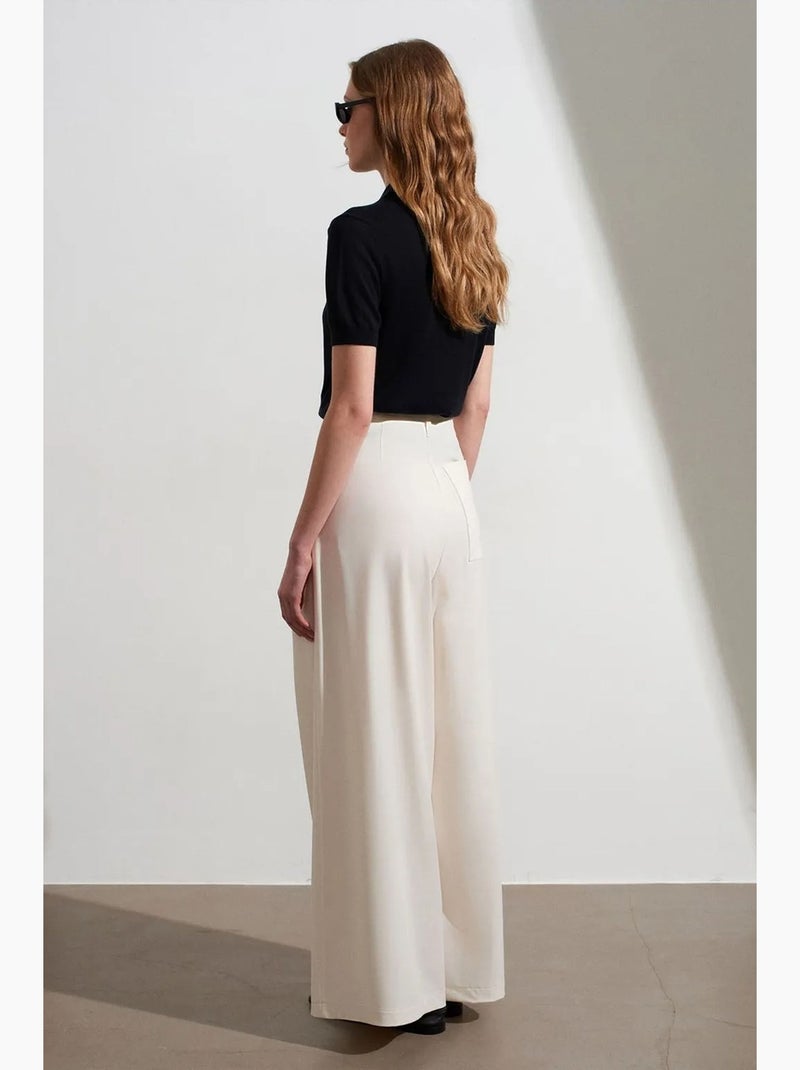 Pantaloni in crêpe a vita alta a gamba ampia da donna dilvin Crema - Kiabi