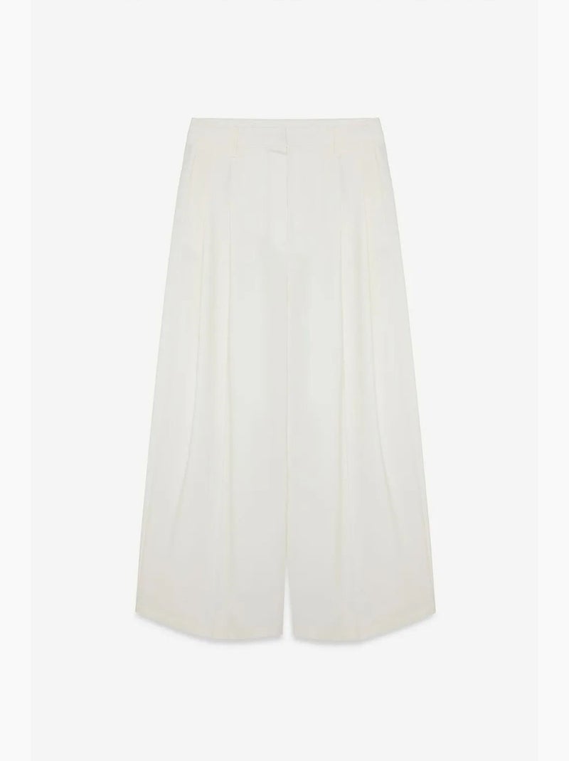 Pantaloni in crêpe a vita alta a gamba ampia da donna dilvin Crema - Kiabi