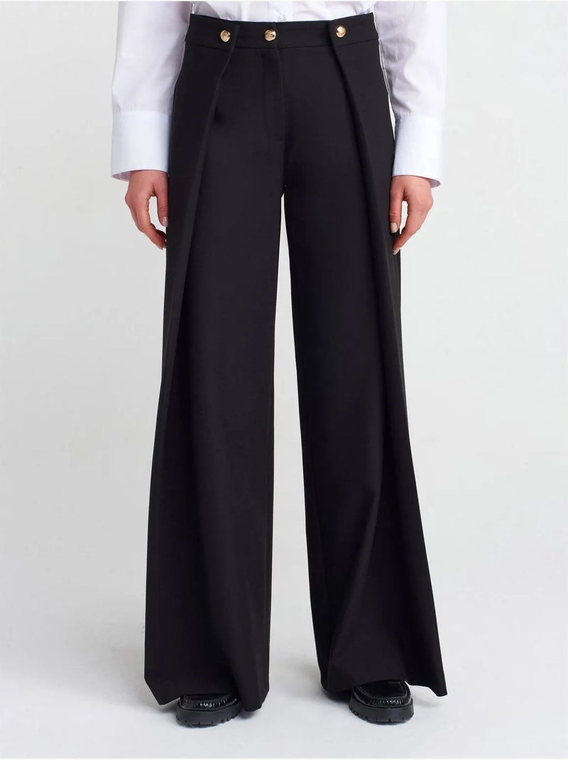 Pantaloni in crêpe a vita alta a gamba ampia da donna dilvin Nero - Kiabi