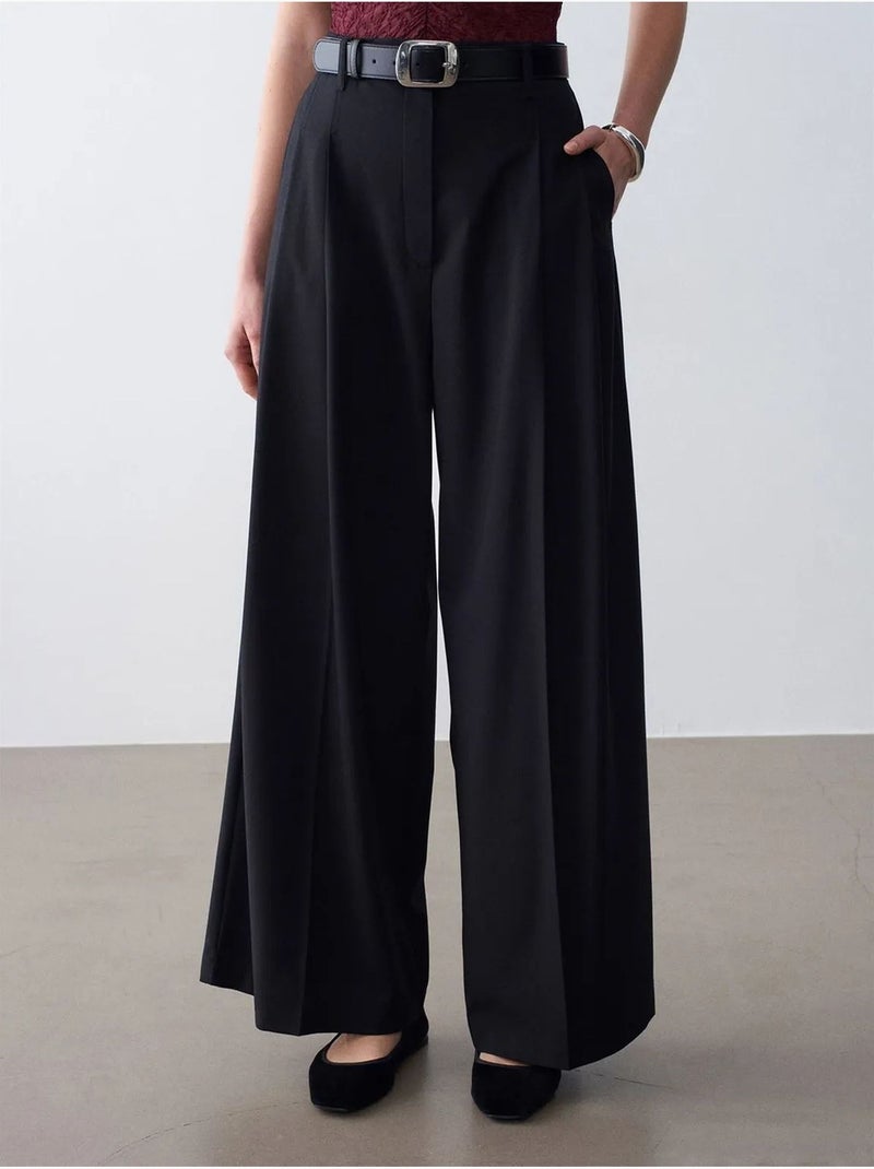 Pantaloni in crêpe a vita alta a gamba ampia da donna dilvin Nero - Kiabi