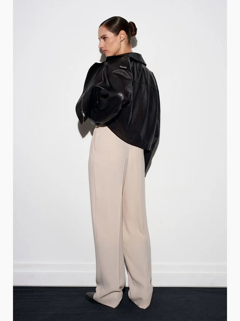 Pantaloni in crêpe a vita alta a gamba ampia dilvin Beige argilla - Kiabi