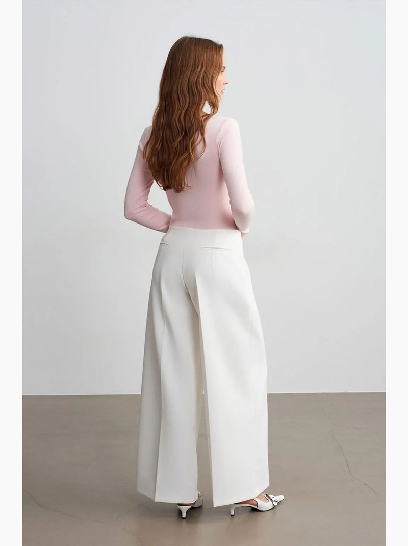 Pantaloni in crêpe a vita alta a gamba ampia dilvin Bianco sporco - Kiabi
