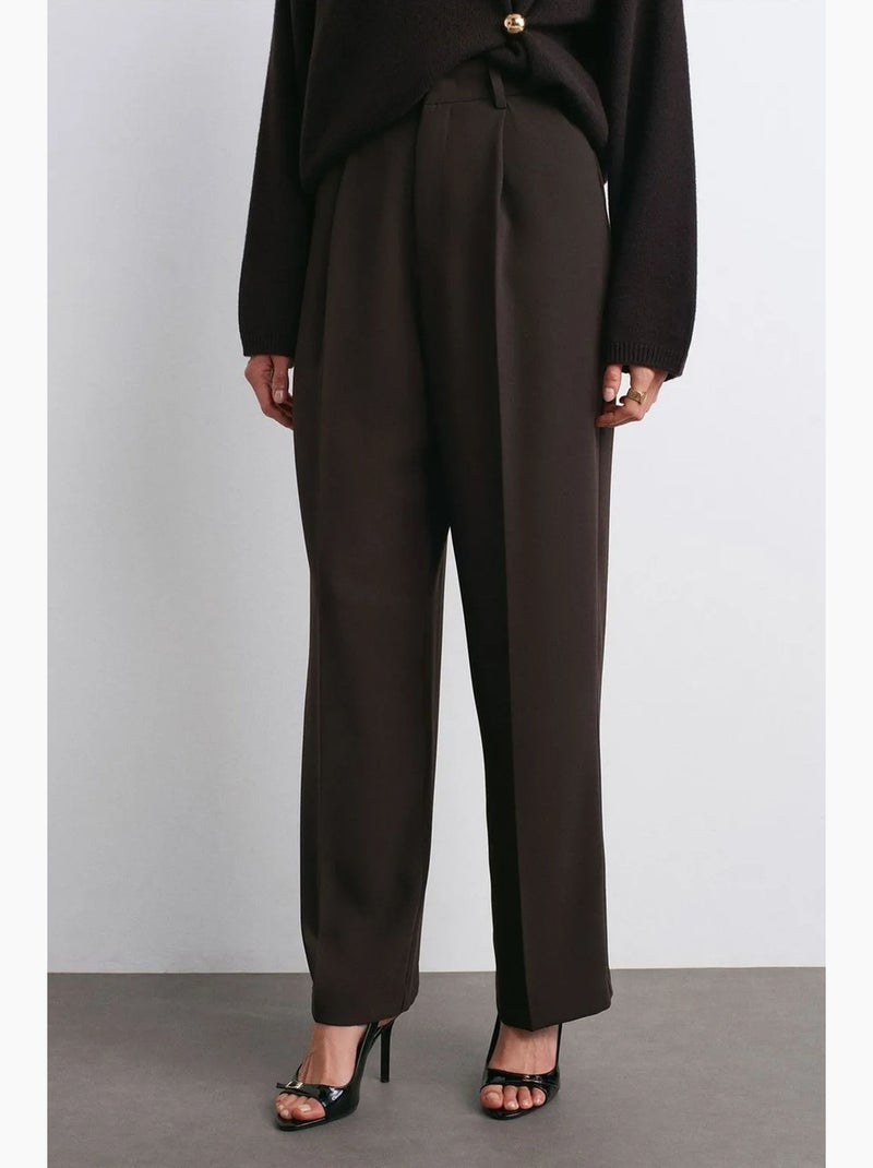 Pantaloni in crêpe a vita alta a gamba ampia dilvin Marrone cioccolato - Kiabi