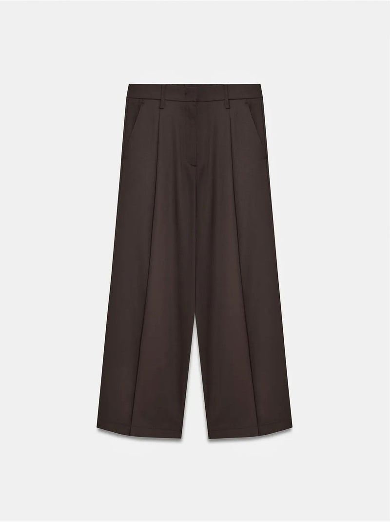 Pantaloni in crêpe a vita alta a gamba ampia dilvin Marrone cioccolato - Kiabi