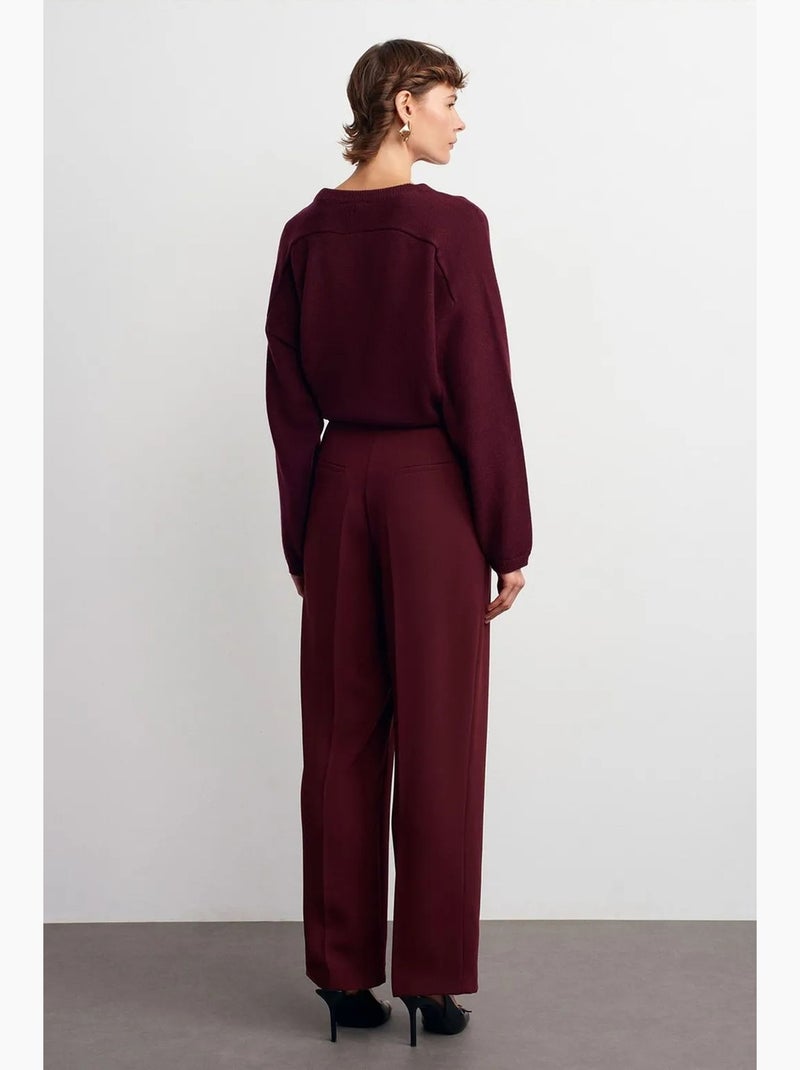 Pantaloni in crêpe a vita alta a gamba ampia dilvin Rosso bordeaux - Kiabi
