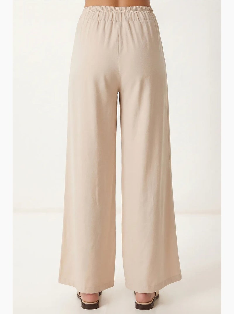 Pantaloni in crêpe a vita alta a gamba ampia istanbul Beige argilla - Kiabi