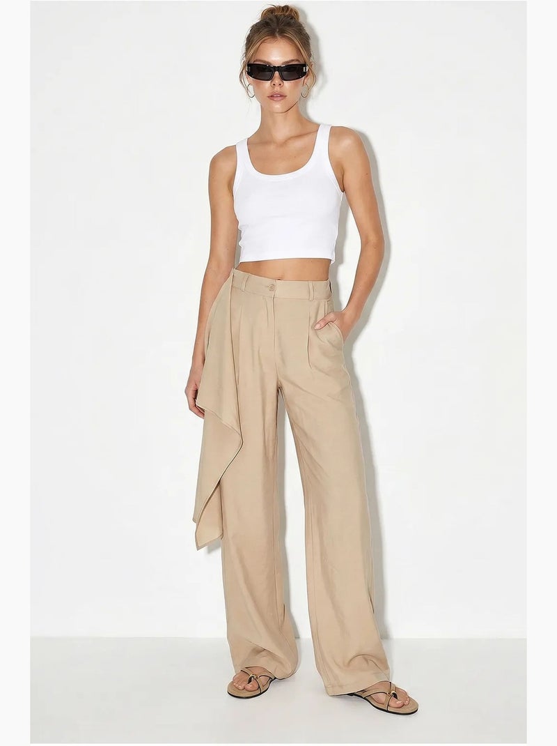 Pantaloni in crêpe a vita alta a gamba ampia lucci Beige argilla - Kiabi