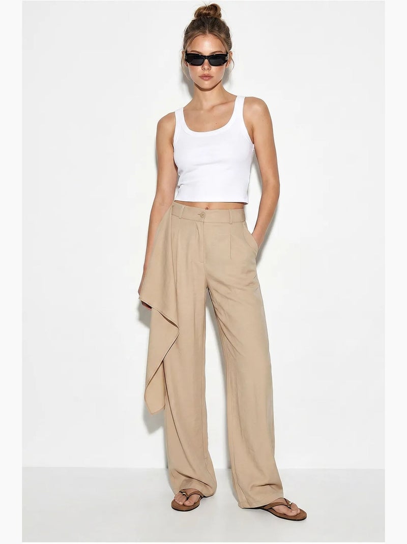 Pantaloni in crêpe a vita alta a gamba ampia lucci Beige argilla - Kiabi