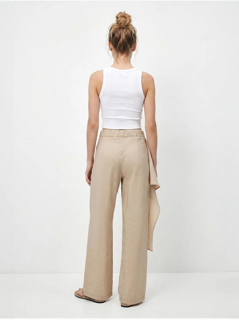 Pantaloni in crêpe a vita alta a gamba ampia lucci Beige argilla - Kiabi