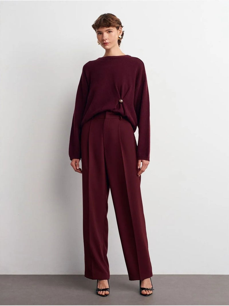 Pantaloni in crêpe a vita alta a gamba ampia Rosso bordeaux - Kiabi