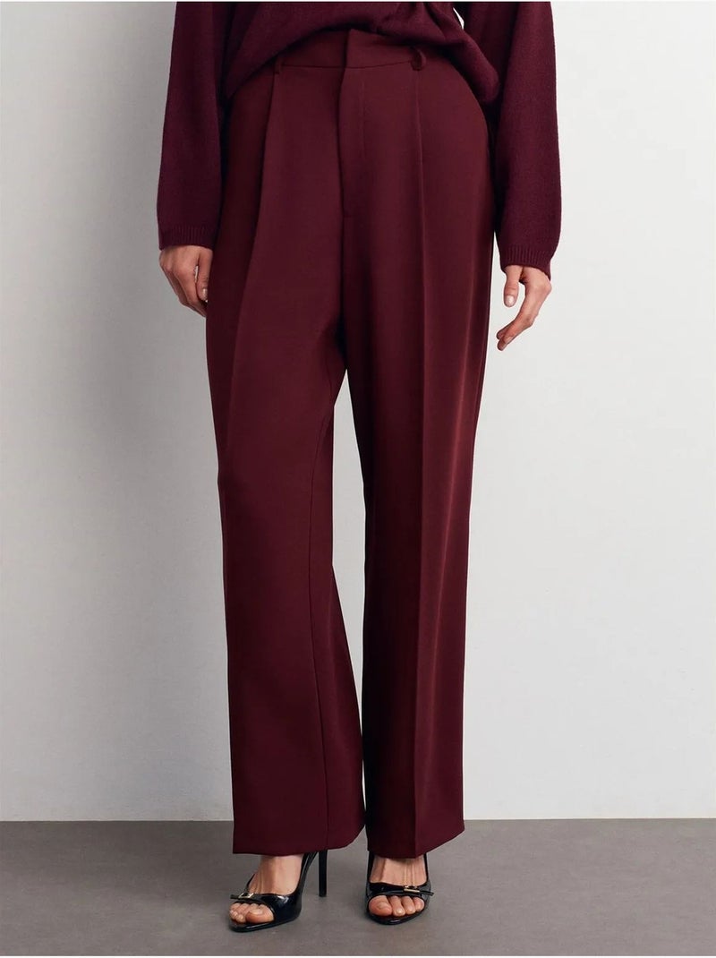 Pantaloni in crêpe a vita alta a gamba ampia Rosso bordeaux - Kiabi