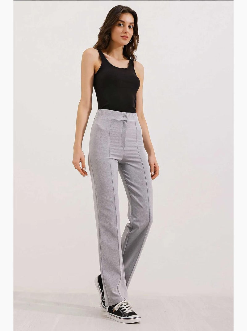 Pantaloni in crêpe a vita alta a gamba dritta con chiusura a bottoni bdart Grigio - Kiabi