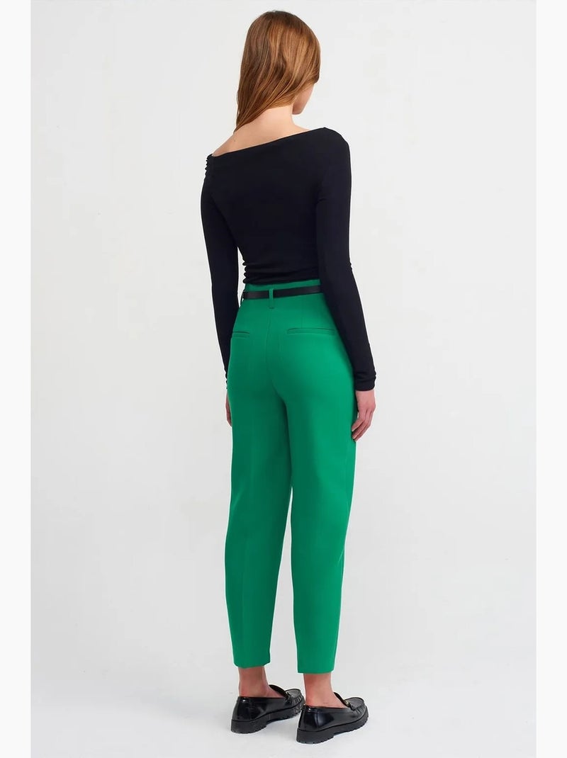 Pantaloni in crêpe a vita alta a gamba dritta con cintura dilvin Verde - Kiabi