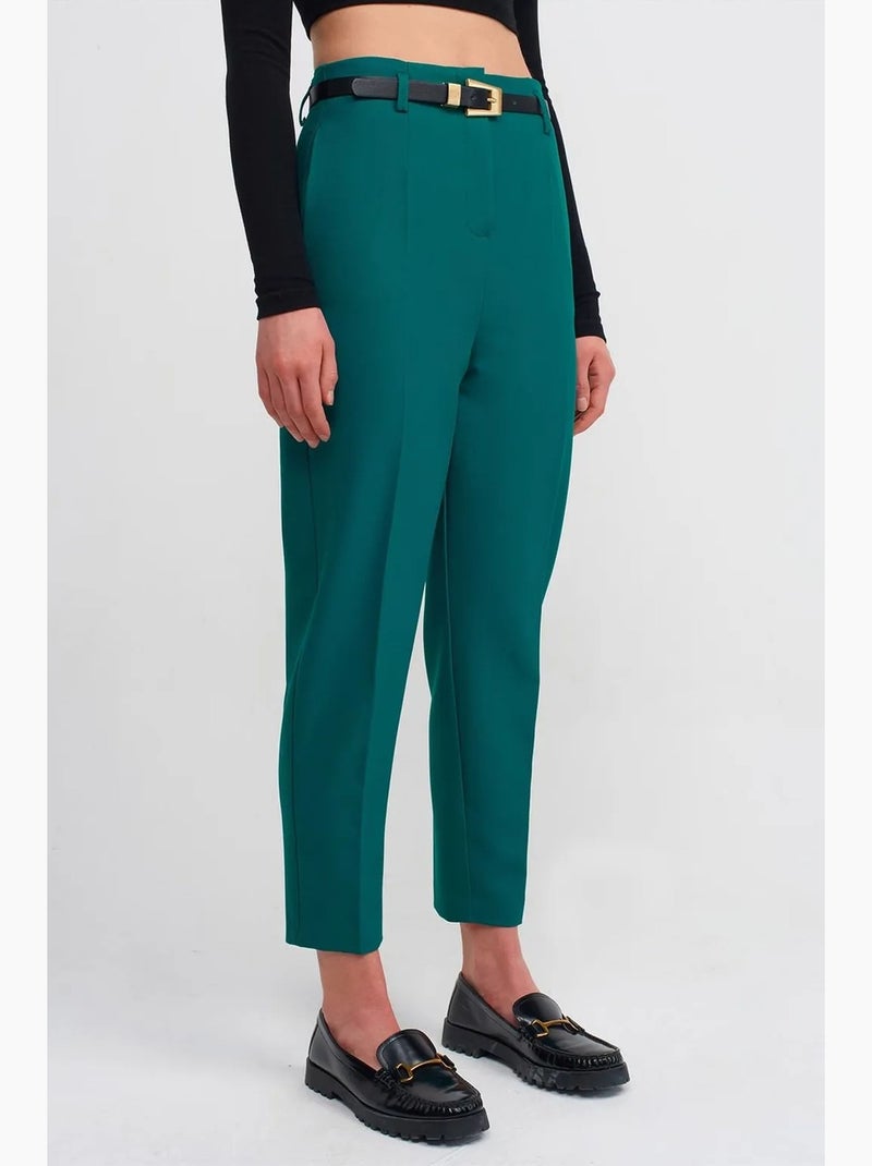 Pantaloni in crêpe a vita alta a gamba dritta con cintura dilvin Verde smeraldo - Kiabi