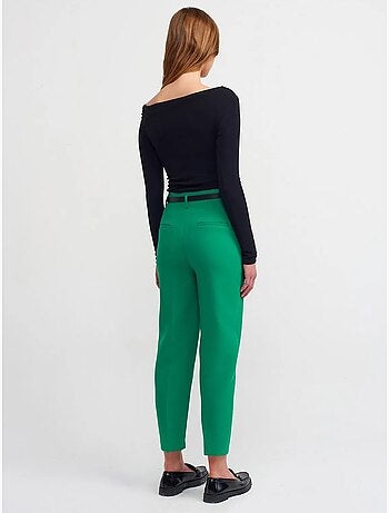 Pantaloni in crêpe a vita alta a gamba dritta con cintura