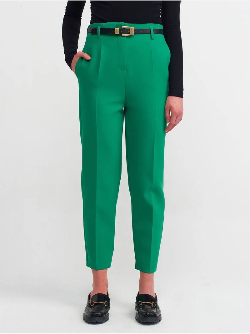 Pantaloni in crêpe a vita alta a gamba dritta con cintura Verde - Kiabi