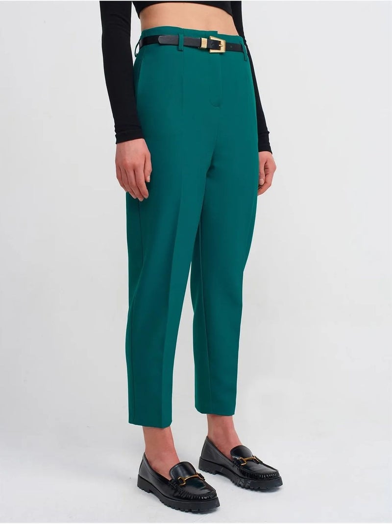 Pantaloni in crêpe a vita alta a gamba dritta con cintura Verde smeraldo - Kiabi