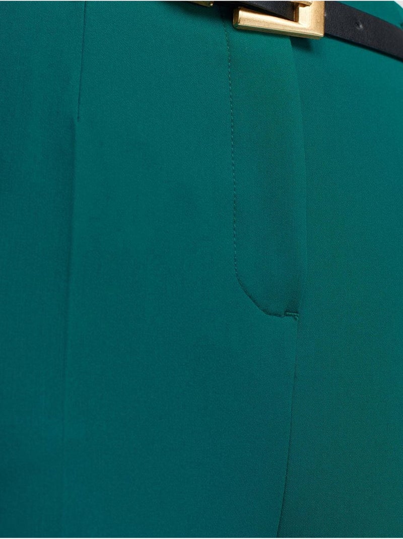 Pantaloni in crêpe a vita alta a gamba dritta con cintura Verde smeraldo - Kiabi