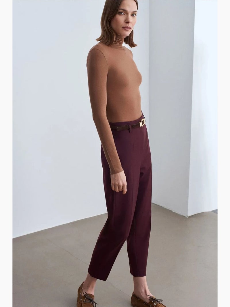 Pantaloni in crêpe a vita alta a gamba dritta dilvin Rosso bordeaux - Kiabi