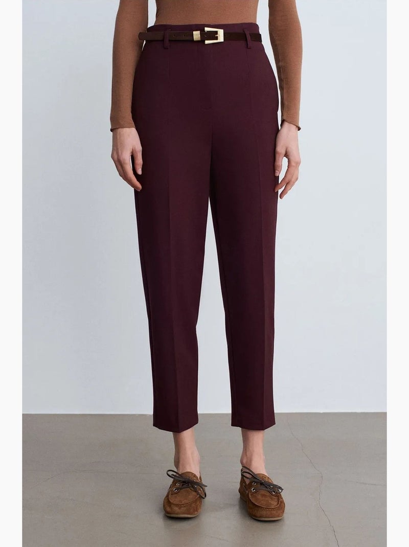 Pantaloni in crêpe a vita alta a gamba dritta dilvin Rosso bordeaux - Kiabi