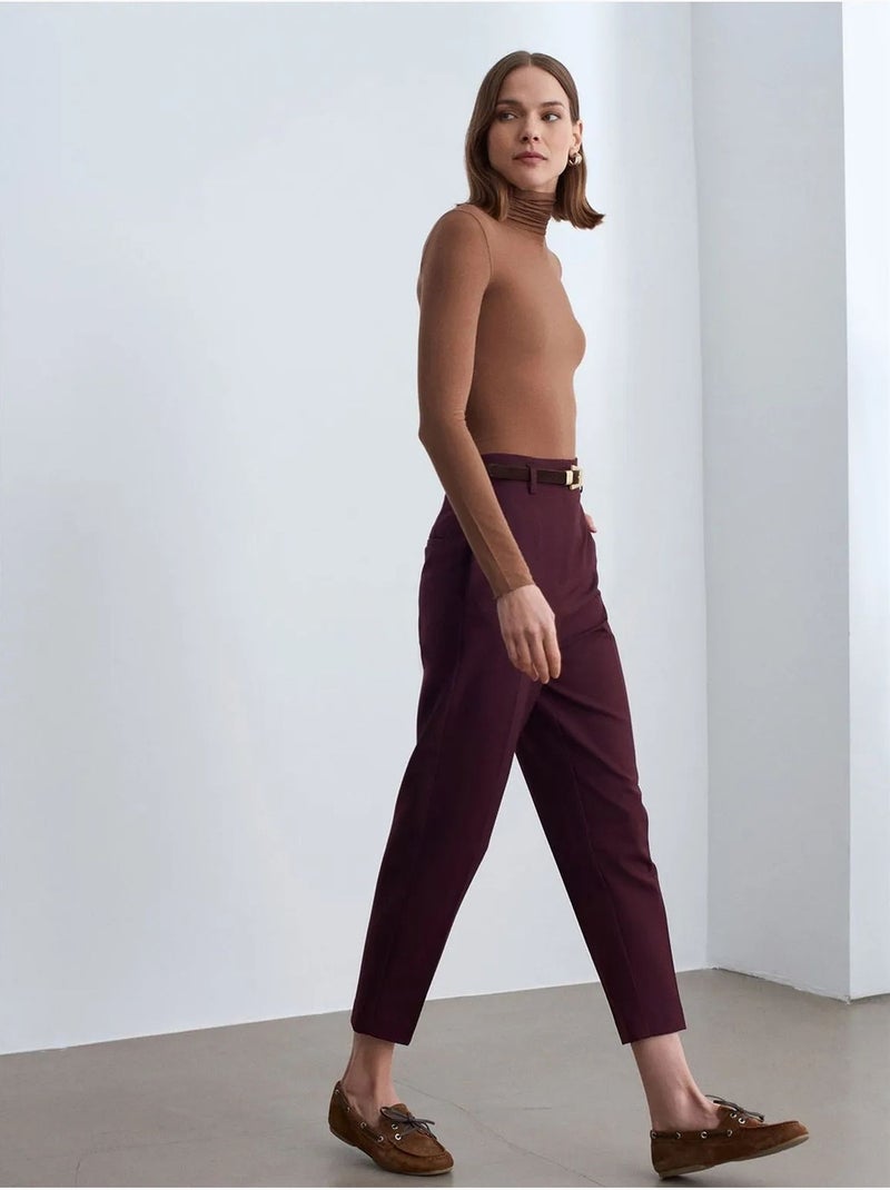 Pantaloni in crêpe a vita alta a gamba dritta dilvin Rosso bordeaux - Kiabi