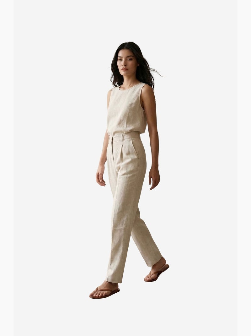 Pantaloni in crêpe a vita alta a gamba dritta my fashion Beige naturale - Kiabi