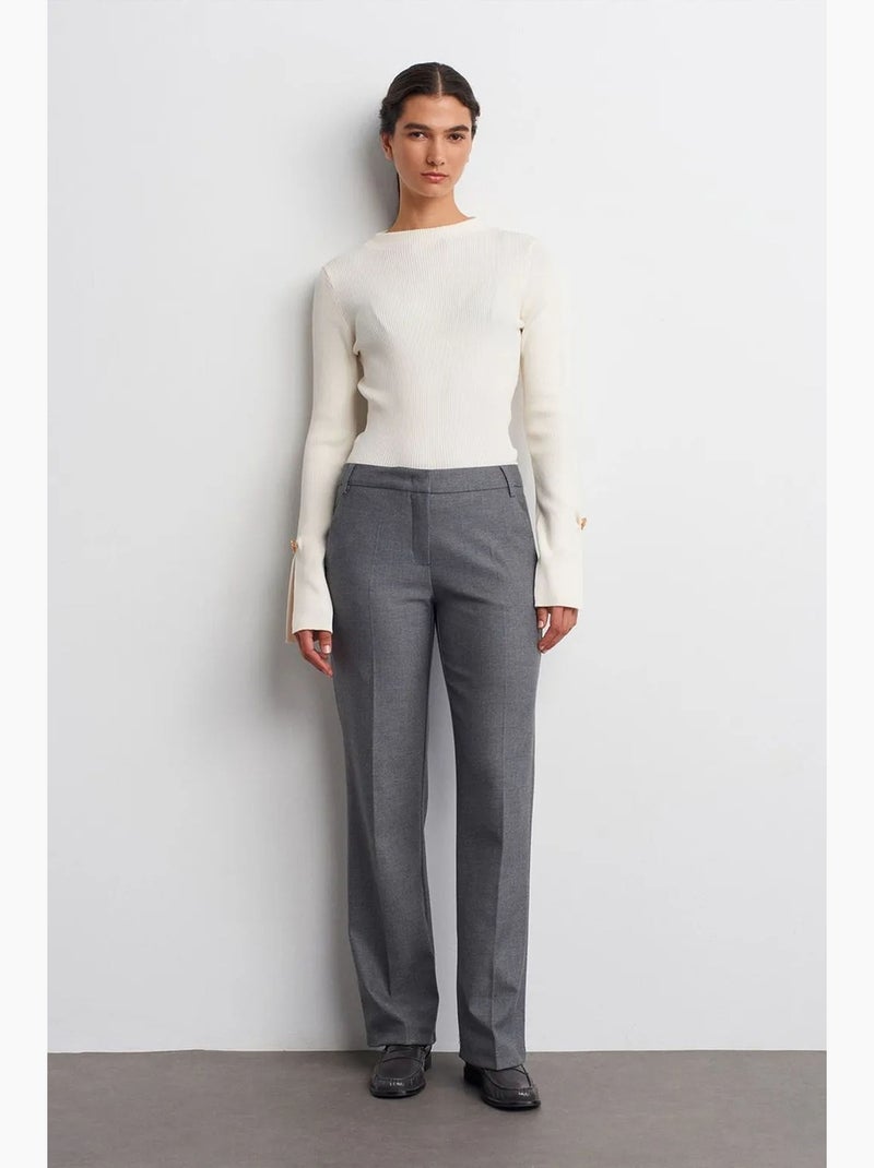 Pantaloni in crêpe a vita bassa a gamba dritta dilvin Grigio nero - Kiabi