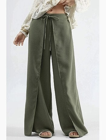 Pantaloni in crêpe con vita a coulisse e dettaglio con laccio busem