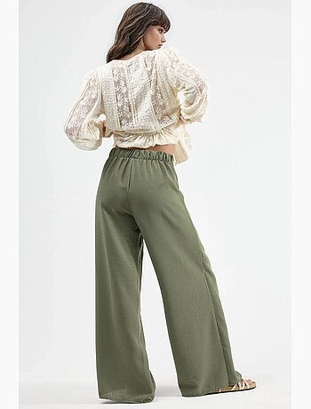 Pantaloni in crêpe con vita a coulisse e dettaglio con laccio busem