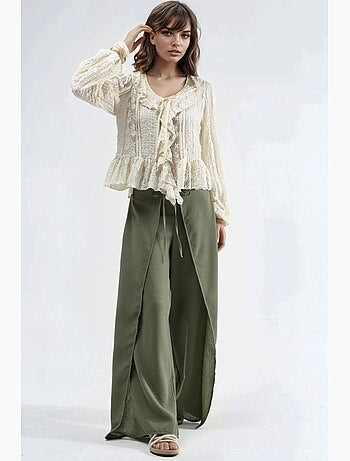 Pantaloni in crêpe con vita a coulisse e dettaglio con laccio busem