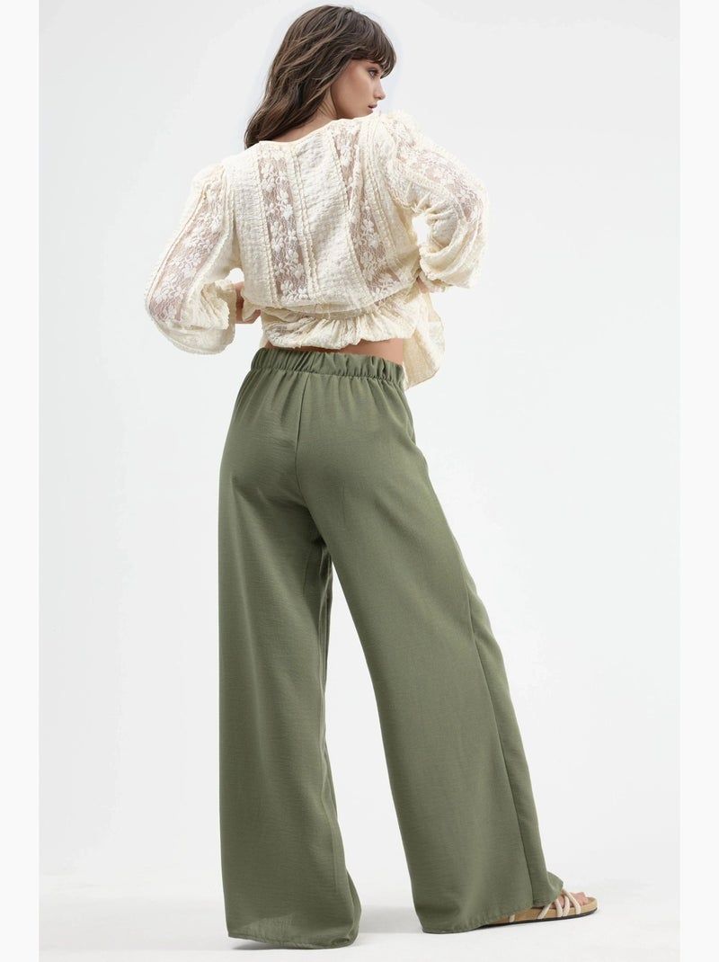 Pantaloni in crêpe con vita a coulisse e dettaglio con laccio busem Cachi - Kiabi