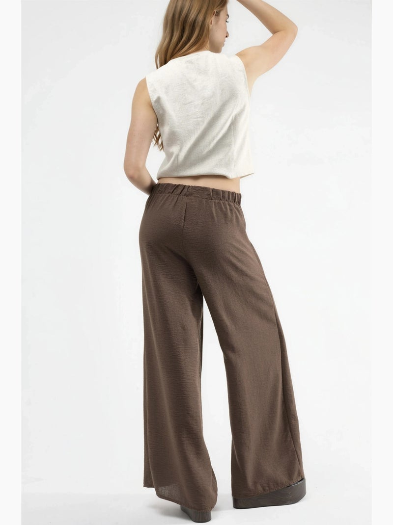 Pantaloni in crêpe con vita a coulisse e dettaglio con laccio busem Marrone chiaro - Kiabi