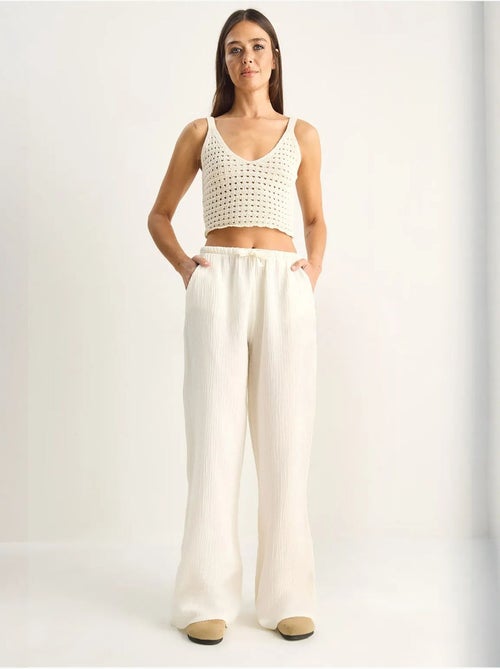 Pantaloni in crêpe di cotone a gamba larga lucci - Kiabi