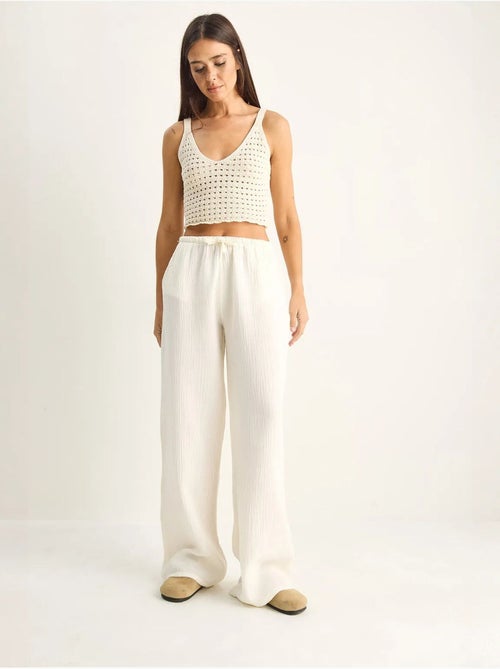 Pantaloni in crêpe di cotone a gamba larga lucci - Kiabi