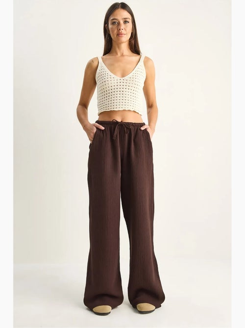 Pantaloni in crêpe di cotone a gamba larga lucci - Kiabi