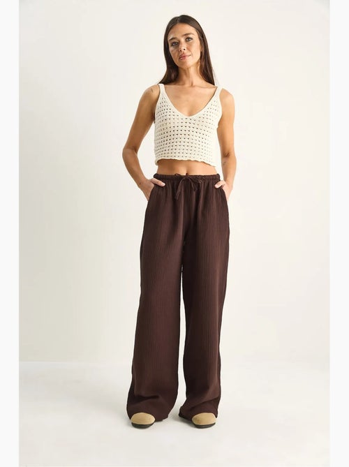 Pantaloni in crêpe di cotone a gamba larga lucci - Kiabi