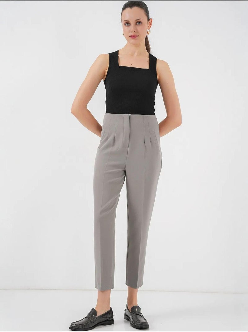 Pantaloni in crêpe slim fit a vita alta alla caviglia bdart Grigio - Kiabi
