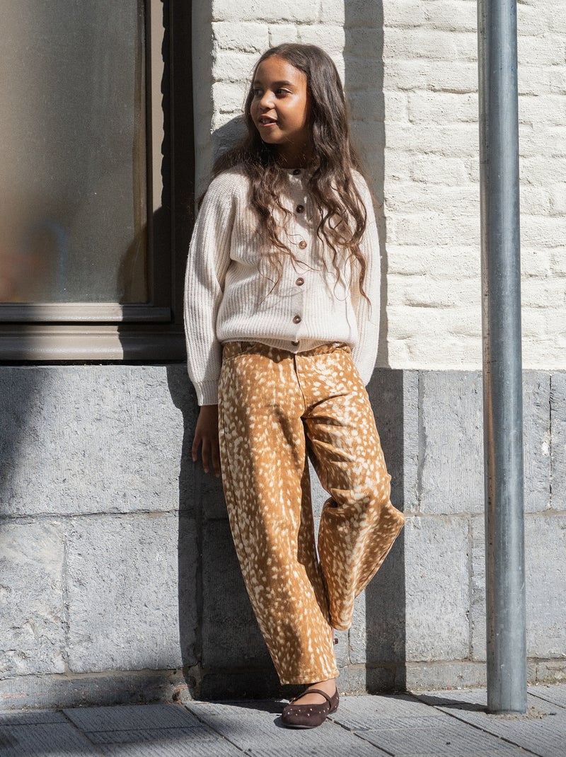 Pantaloni in denim a forma barrel con stampa 'cerbiatto' Beige - Kiabi