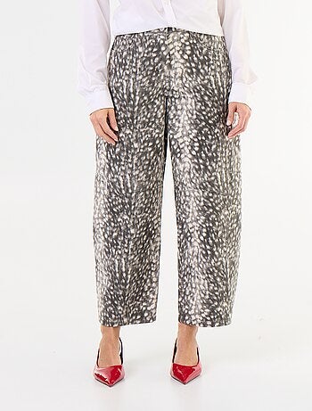 Pantaloni in denim a palloncino a vita alta fantasia