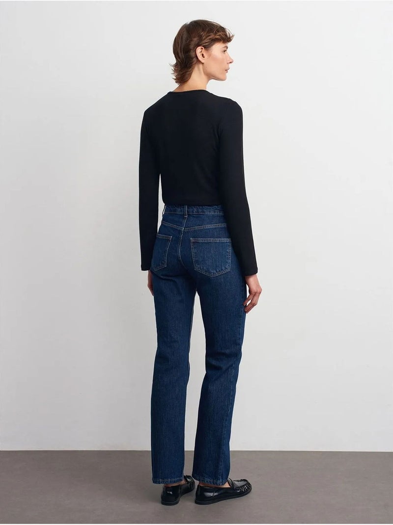 Pantaloni in denim a vita alta a gamba dritta dilvin Blu zaffiro - Kiabi